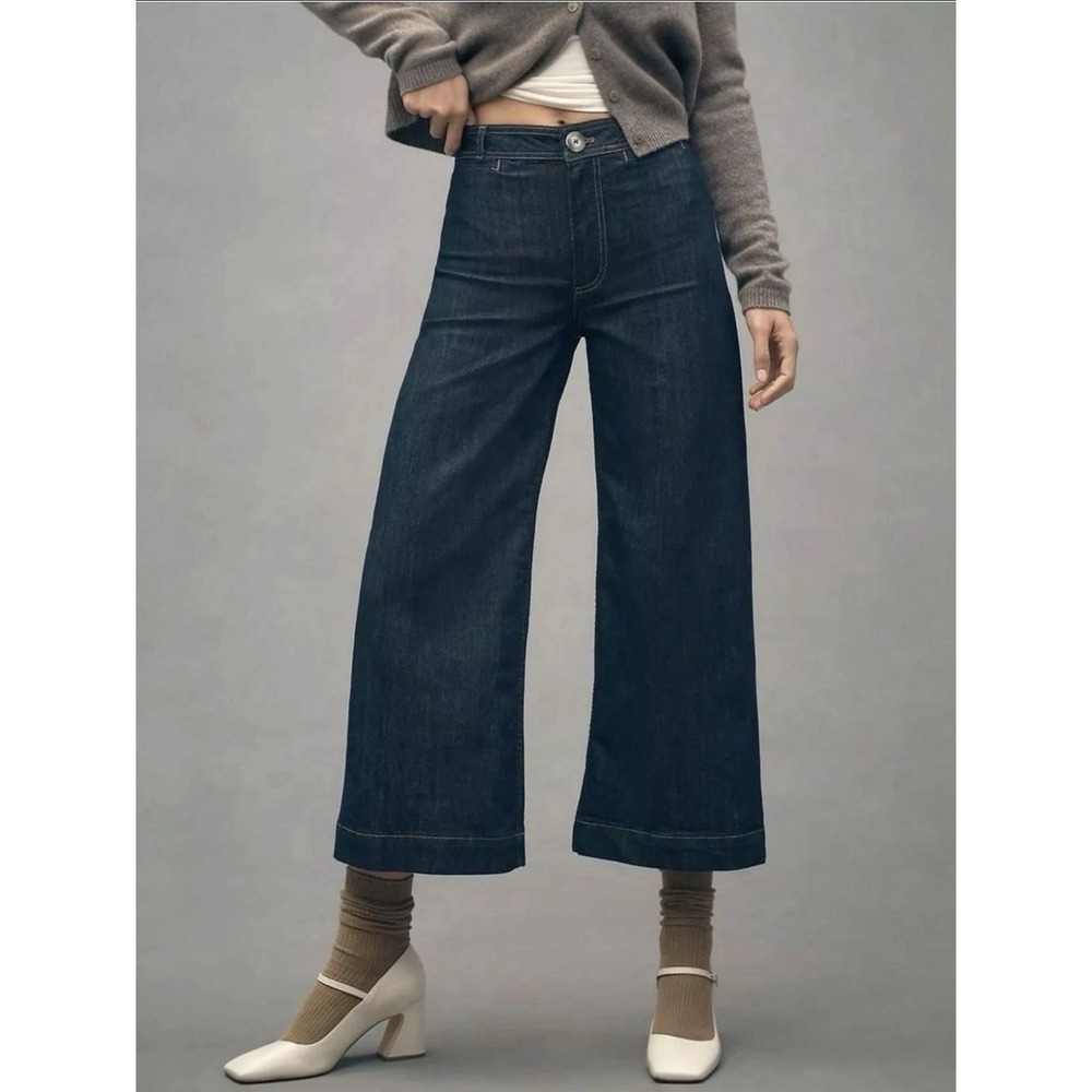 MAEVE By Anthropologie The Ettie Crop Wide-Leg Pants Women's Size 26 Dark NWT